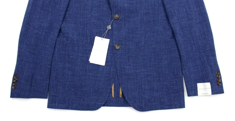 Jack Victor Sport Coat 36 R Mens Myles Blue Check Wool Silk Linen Blazer Jacket